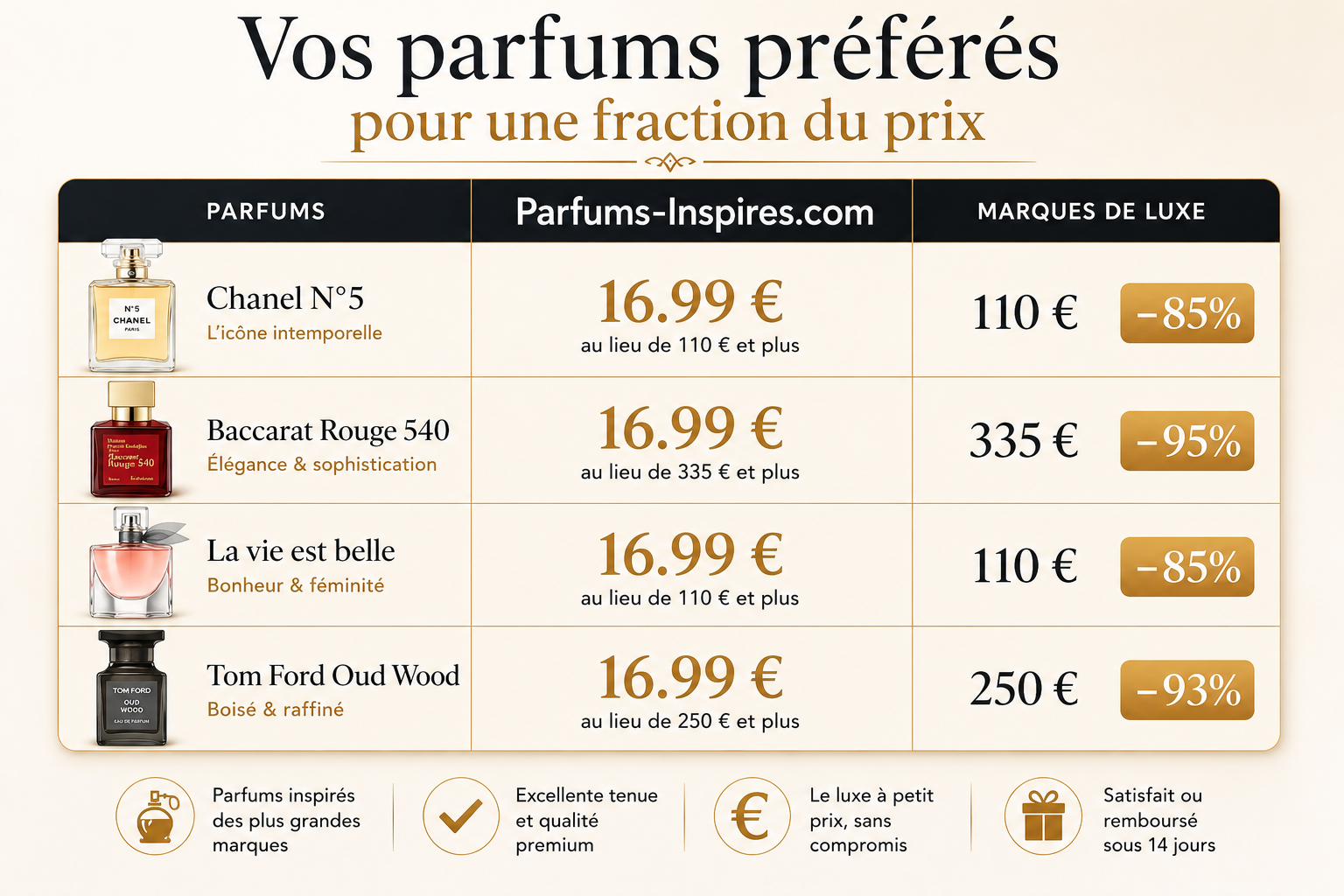 Tableau comparatif Inspire Parfum